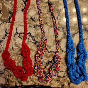 J Crew NWT Seed Bead Lot - 3 Necklaces - Red, Blue, Multicolor